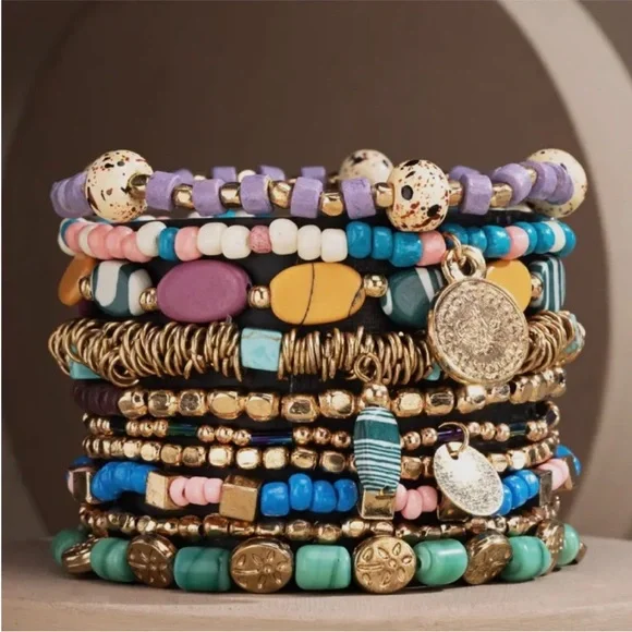 Boho Multicolor Stone & Bead Stackable Bracelet Set - Picture 3 of 3